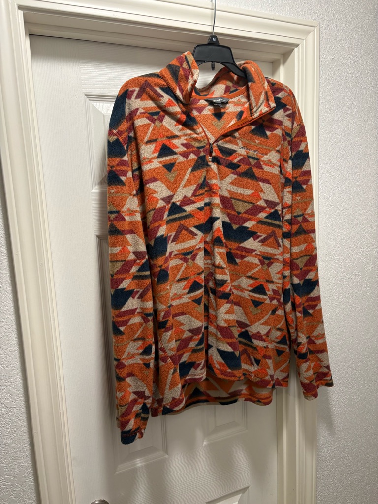Eddie Bauer Orange Multi Geometric Fleece Quarter-Zip